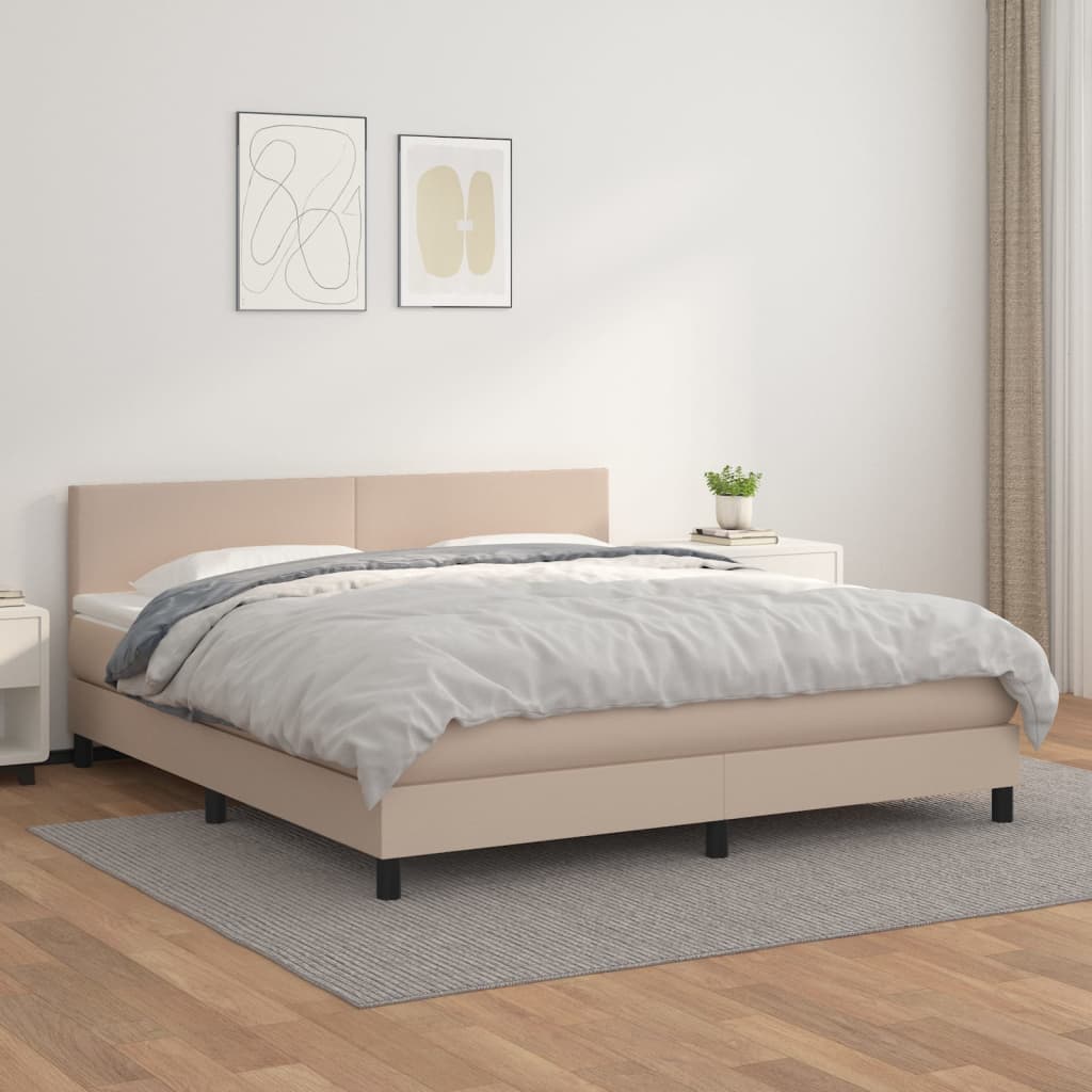 vidaXL Boxspring met matras kunstleer cappuccinokleurig 180x200 cm