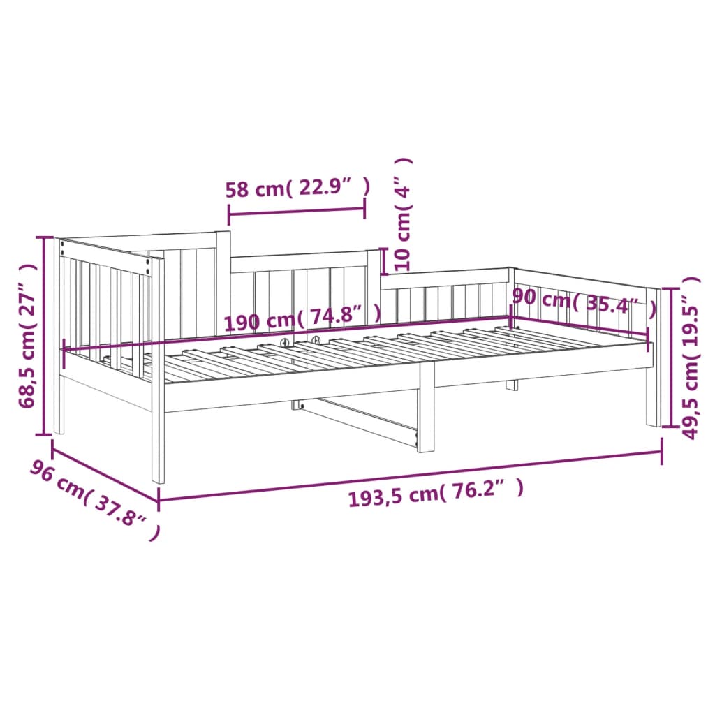 vidaXL Slaapbank 90x190 cm massief grenenhout honingbruin