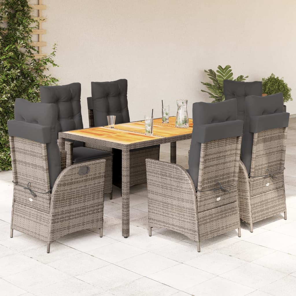 vidaXL 7-delige Tuinset met kussens poly rattan grijs