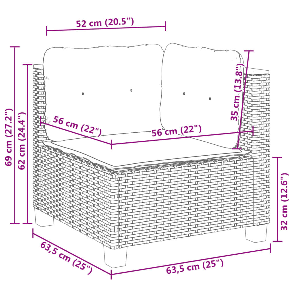 vidaXL 7-delige Loungeset met kussens poly rattan grijs