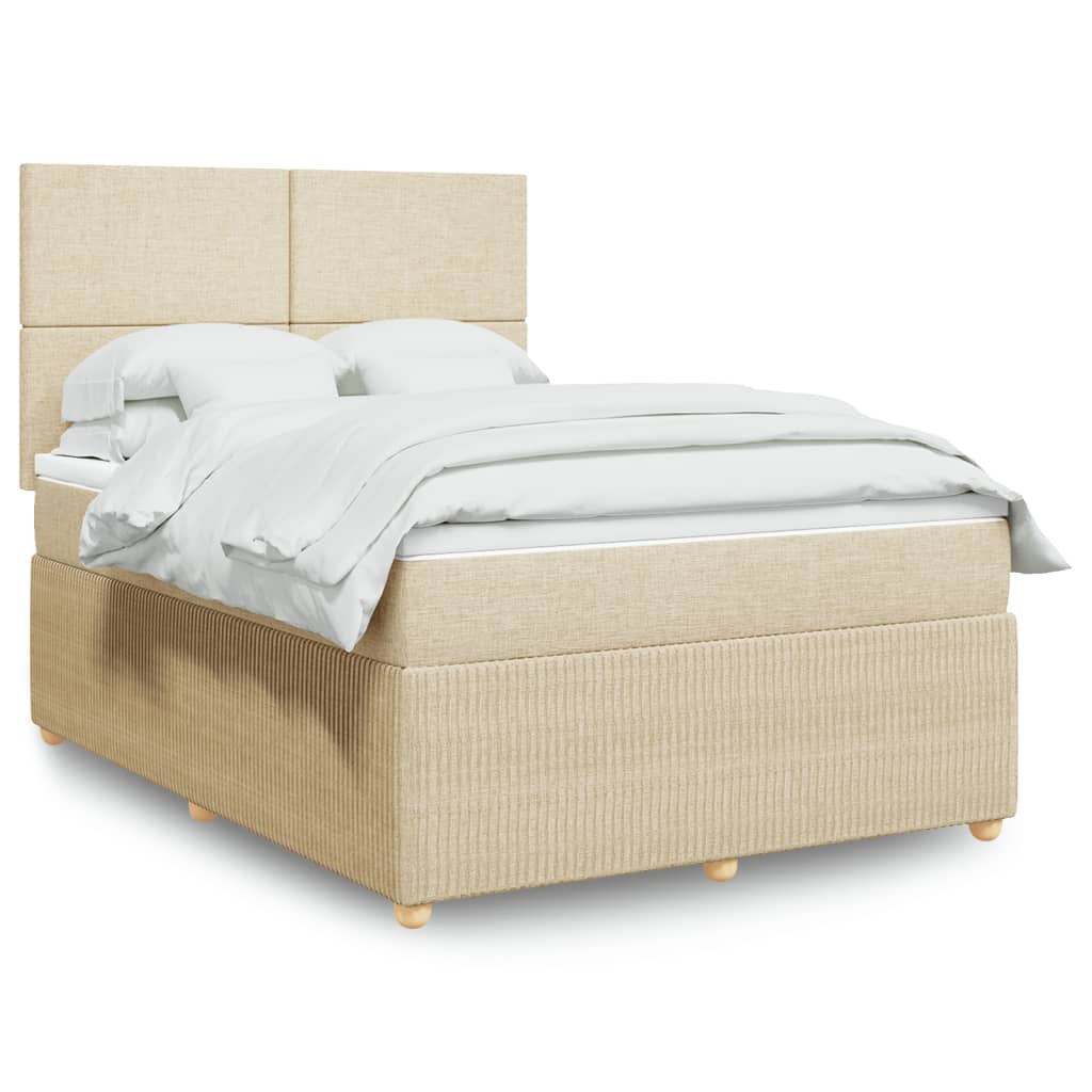 vidaXL Boxspring met matras stof crèmekleurig 140x190 cm