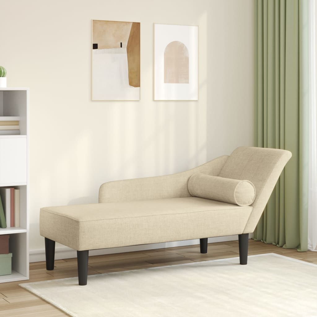 vidaXL Chaise longue met kussens stof crèmekleurig