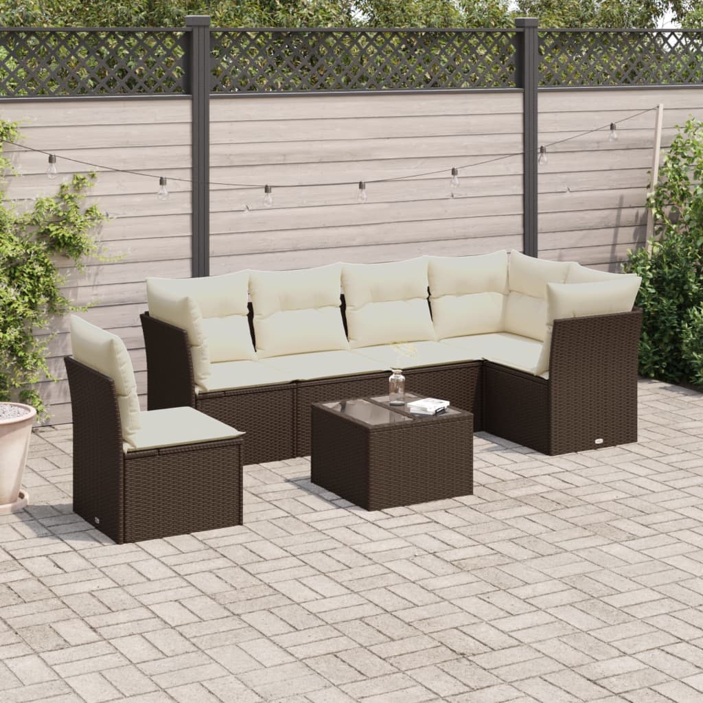 vidaXL 7-delige Loungeset met kussens poly rattan zwart