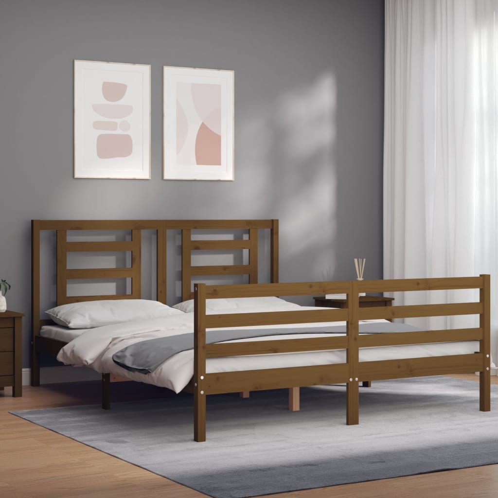 vidaXL Bedframe met hoofdbord hout honingbruin 160x200 cm