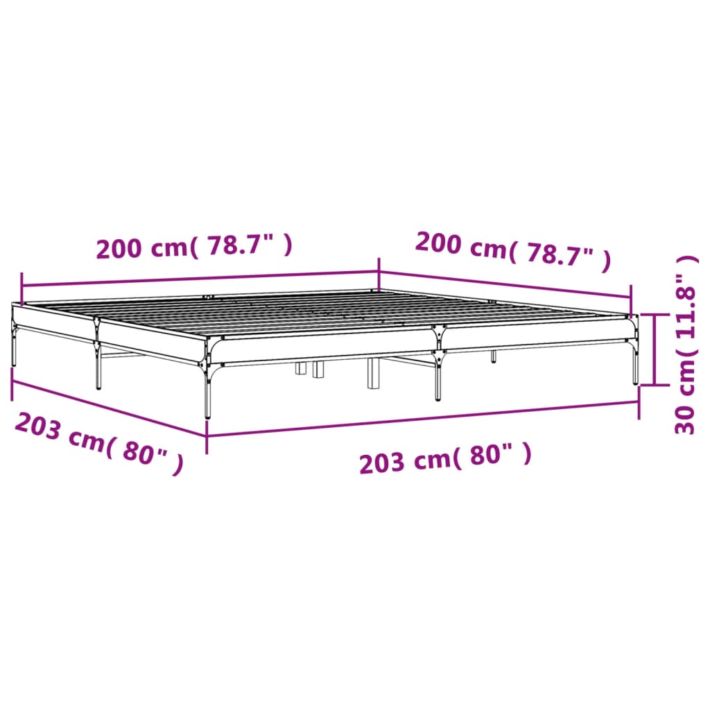 vidaXL Bedframe bewerkt hout metaal bruin eikenkleur 200x200 cm