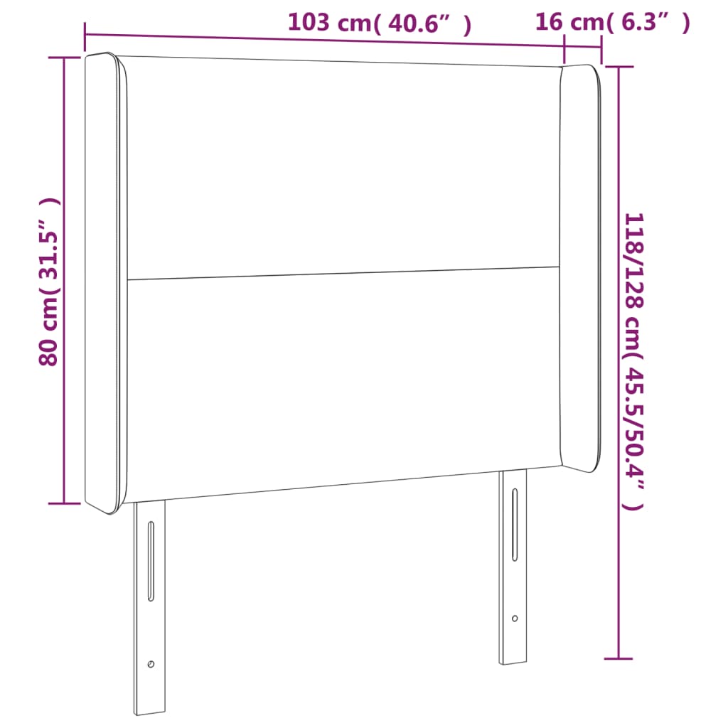 vidaXL Hoofdbord met randen 103x16x118/128 cm fluweel donkergrijs