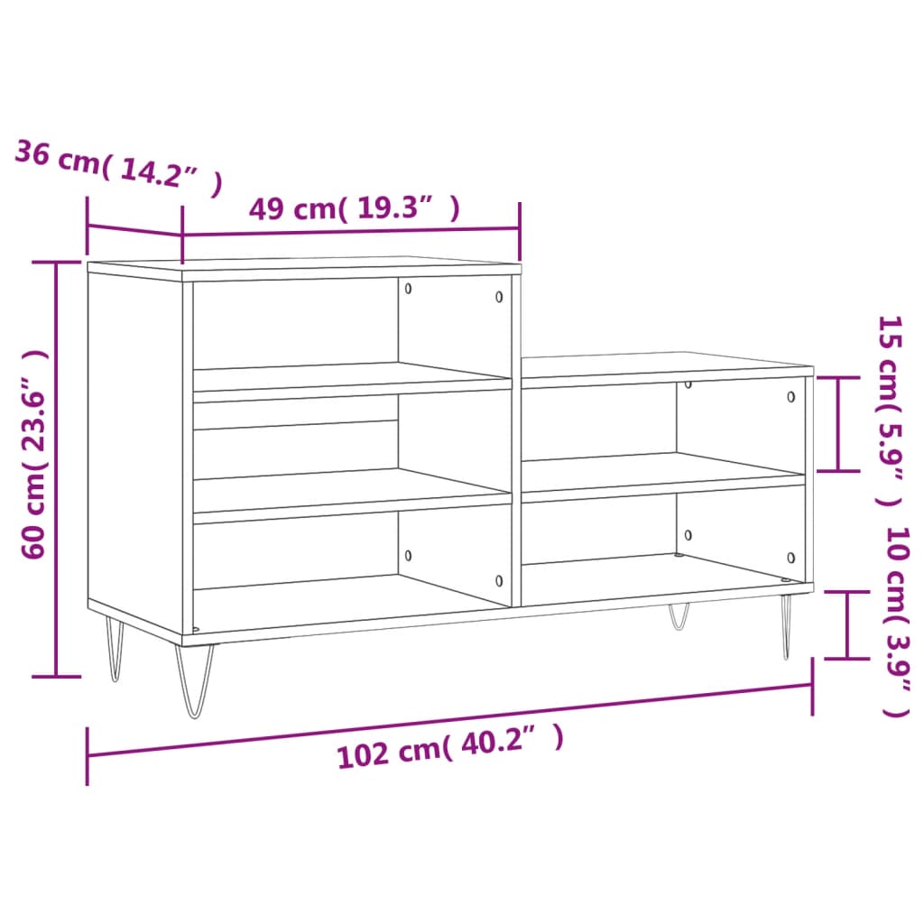 vidaXL Schoenenkast 102x36x60 cm bewerkt hout hoogglans wit