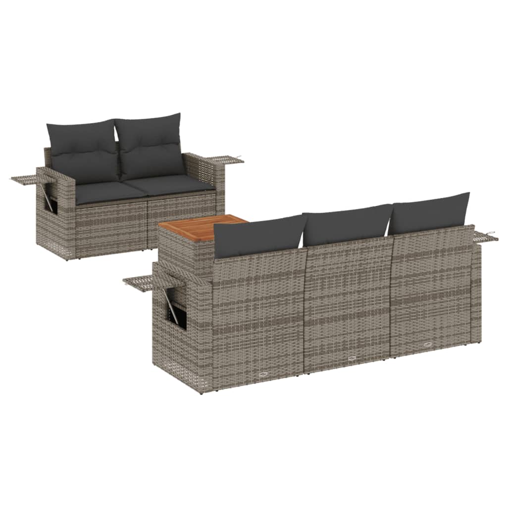 vidaXL 6-delige Loungeset met kussens poly rattan grijs