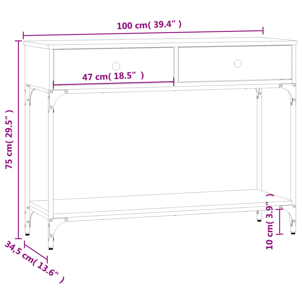 vidaXL Wandtafel 100x34,5x75 cm bewerkt hout gerookt eikenkleurig