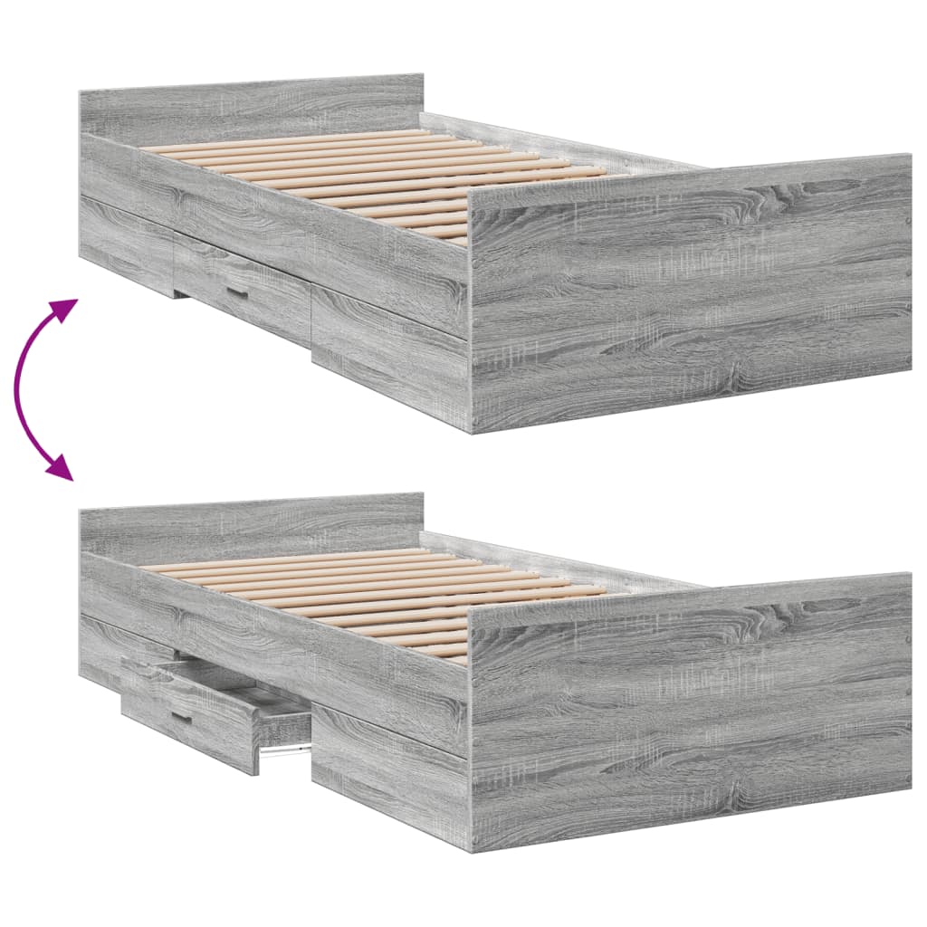 vidaXL Bedframe met lades bewerkt hout grijs sonoma eiken 100x200 cm