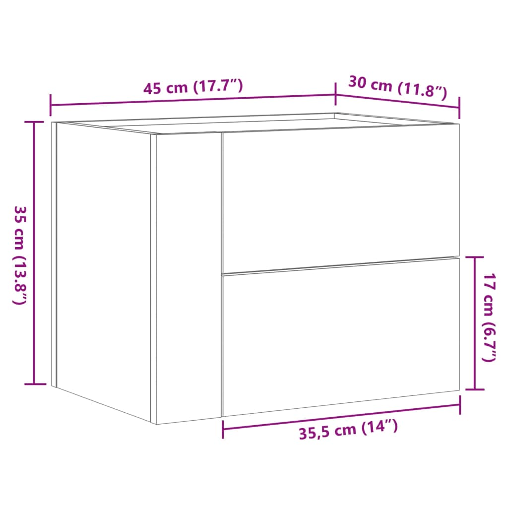 vidaXL Nachtkastjes wandgemonteerd 2 st 45x30x35 cm zwart