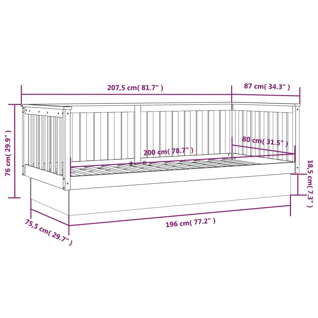 vidaXL Slaapbank zonder matras 80x200 cm massief grenenhout wit