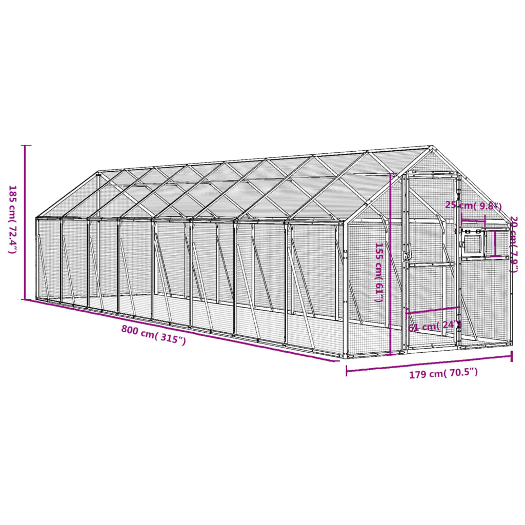 vidaXL Volière 1,79x8x1,85 m aluminium antracietkleurig