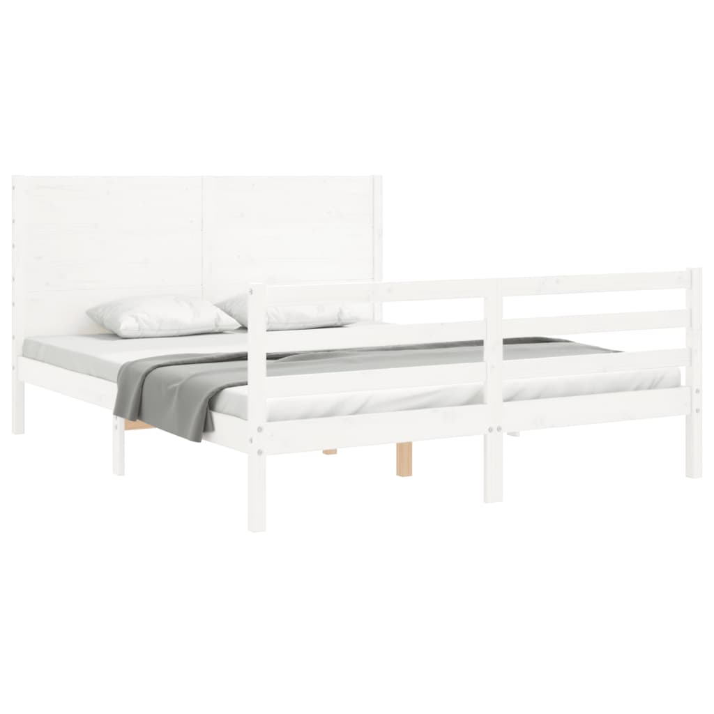 vidaXL Bedframe met hoofdbord massief hout wit