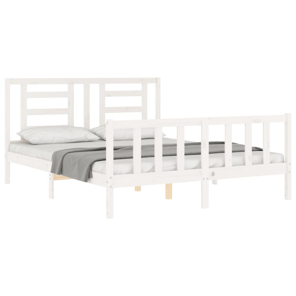 vidaXL Bedframe met hoofdbord massief hout wit