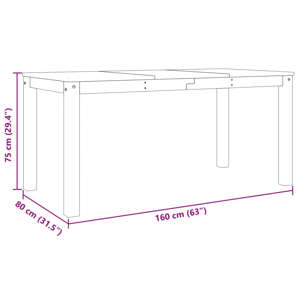 vidaXL Eettafel Panama 160x80x75 cm massief grenenhout