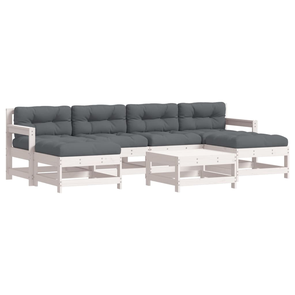 vidaXL 7-delige Loungeset met kussens massief hout wit