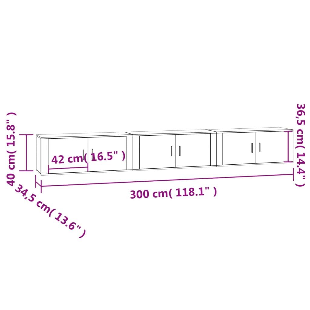 vidaXL Tv-wandmeubels 3 st 100x34,5x40 cm gerookt eikenkleurig