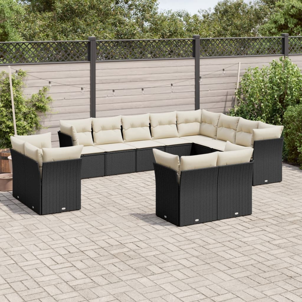 vidaXL 12-delige Loungeset met kussens poly rattan zwart