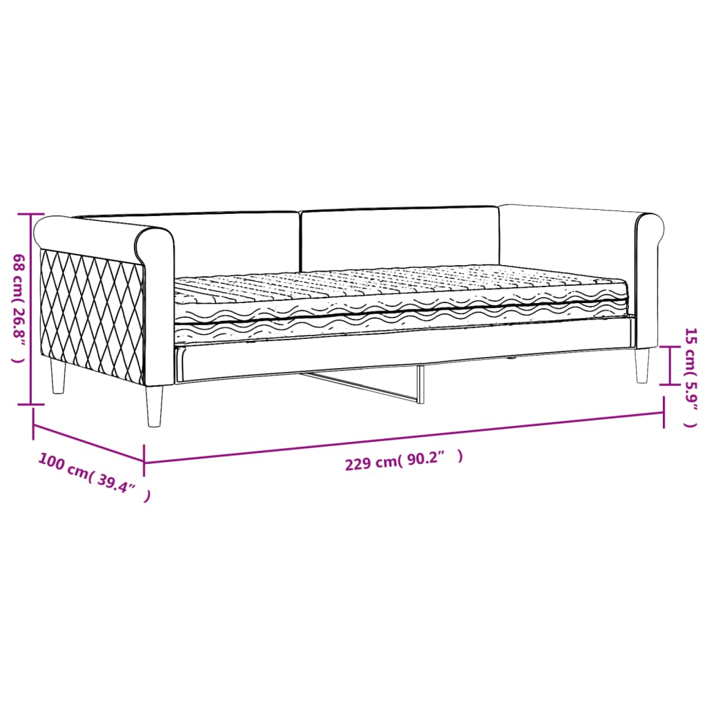 vidaXL Slaapbank met matras 90x200 cm fluweel donkergrijs