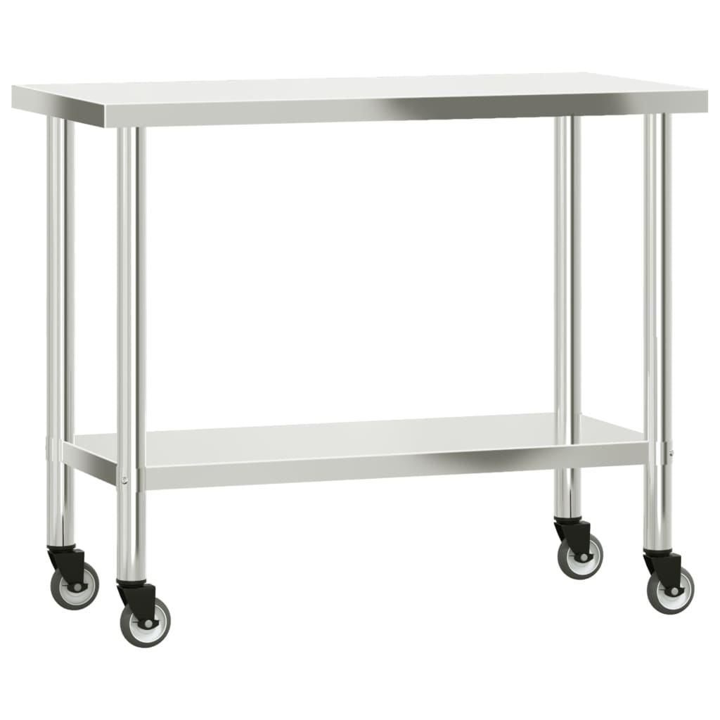 vidaXL Keukenwerktafel met wielen 110x55x85 cm roestvrij staal