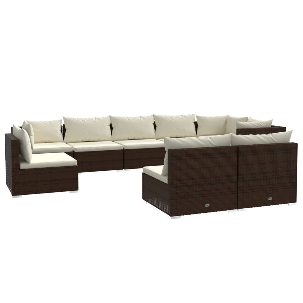 vidaXL 9-delige Loungeset met kussens poly rattan bruin