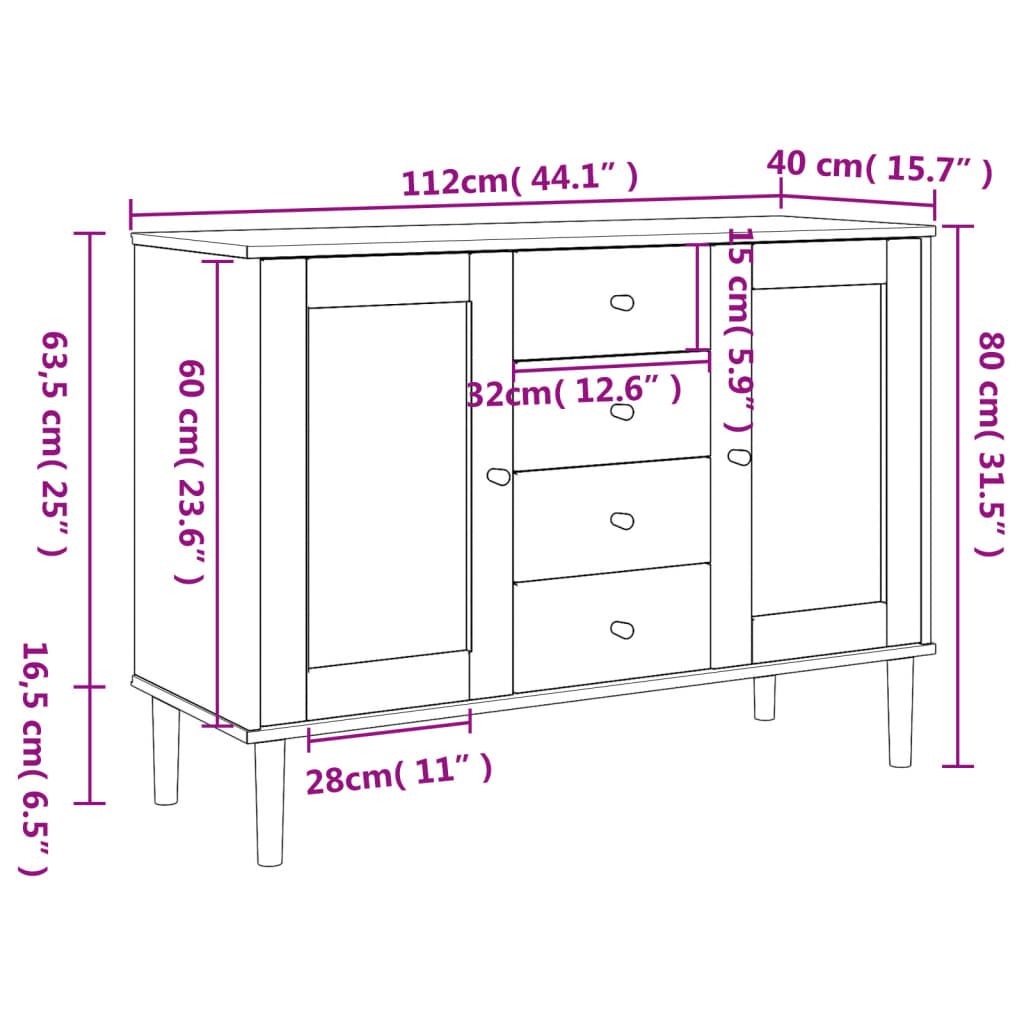 vidaXL Dressoir SENJA rattan-look 112x40x80 cm grenenhout bruin