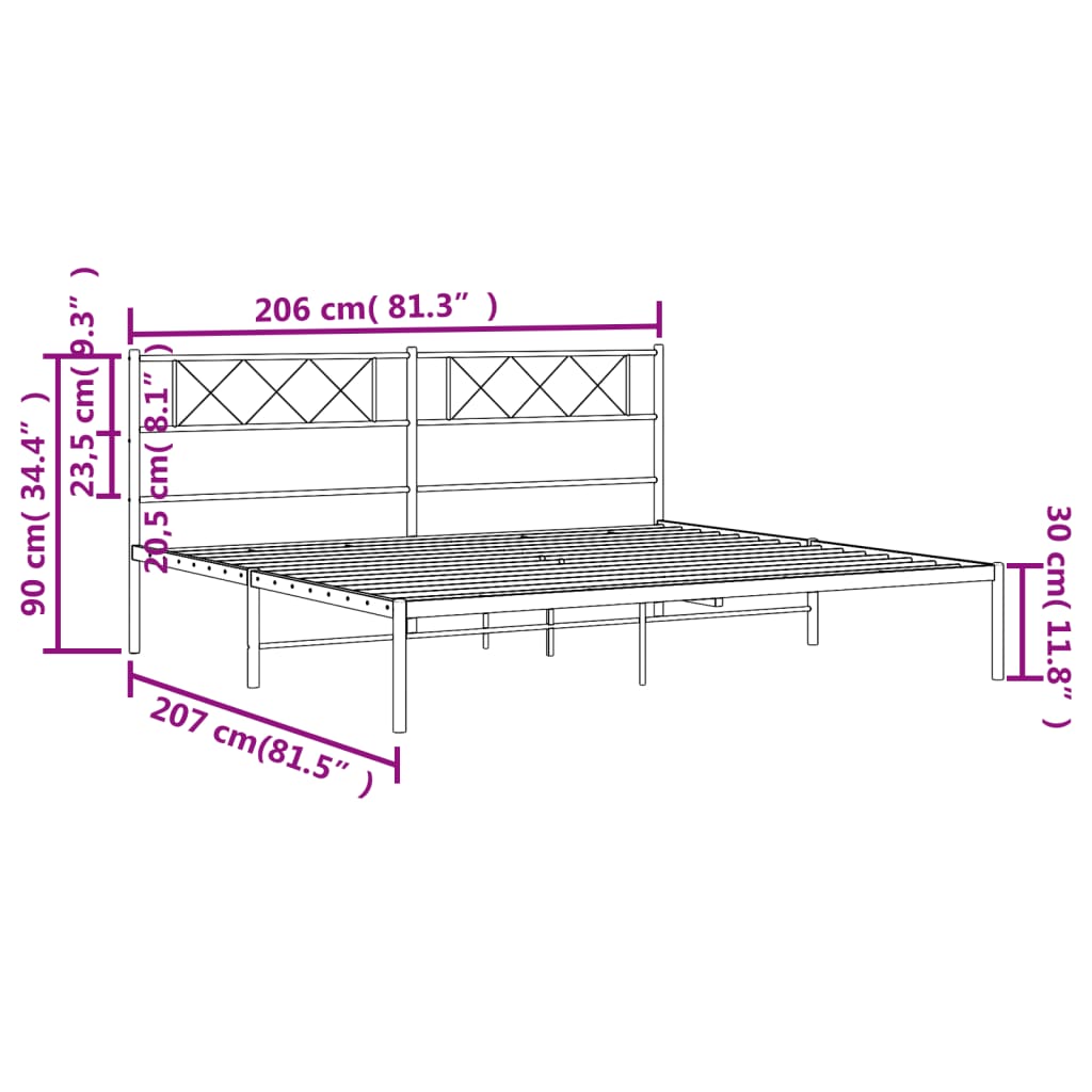 vidaXL Bedframe met hoofdbord metaal zwart 200x200 cm