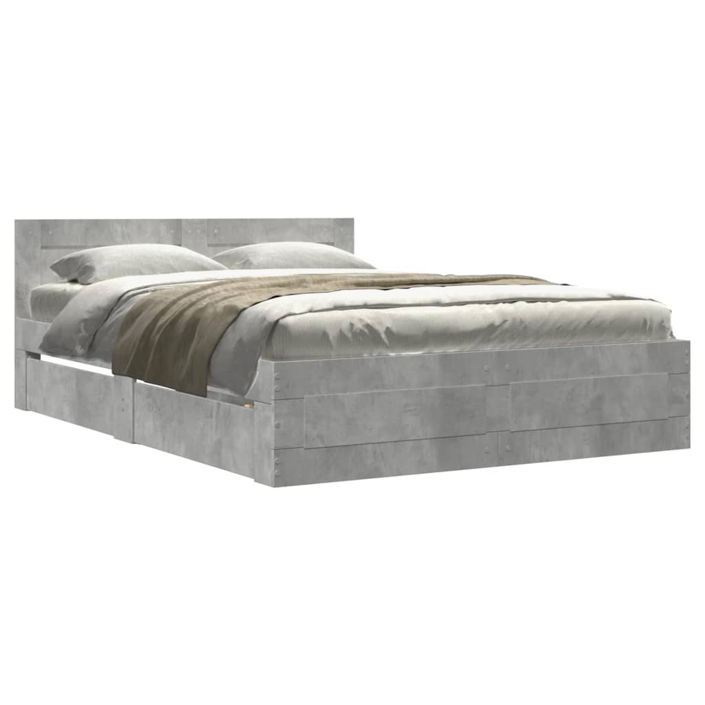 vidaXL Bedframe met hoofdeinde bewerkt hout betongrijs 140x190 cm