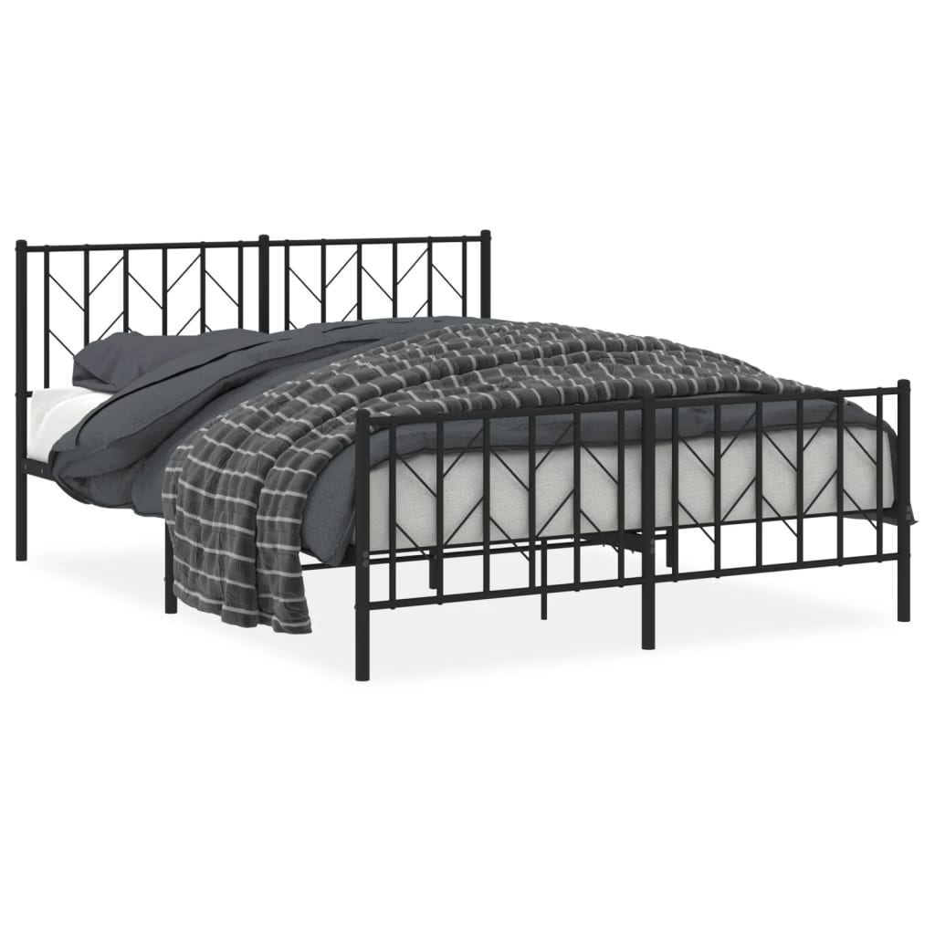 vidaXL Bedframe met hoofd- en voeteneinde metaal zwart 150x200 cm