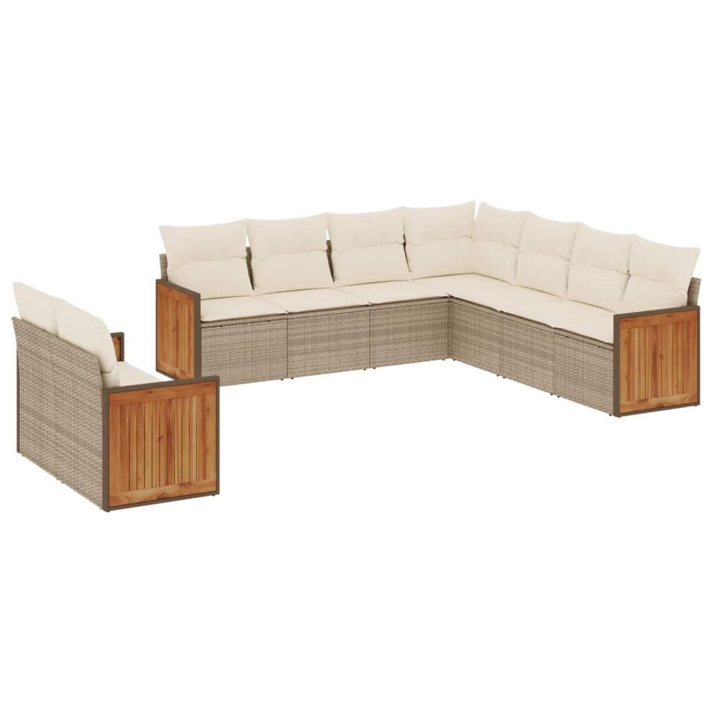 vidaXL 9-delige Loungeset met kussens poly rattan beige