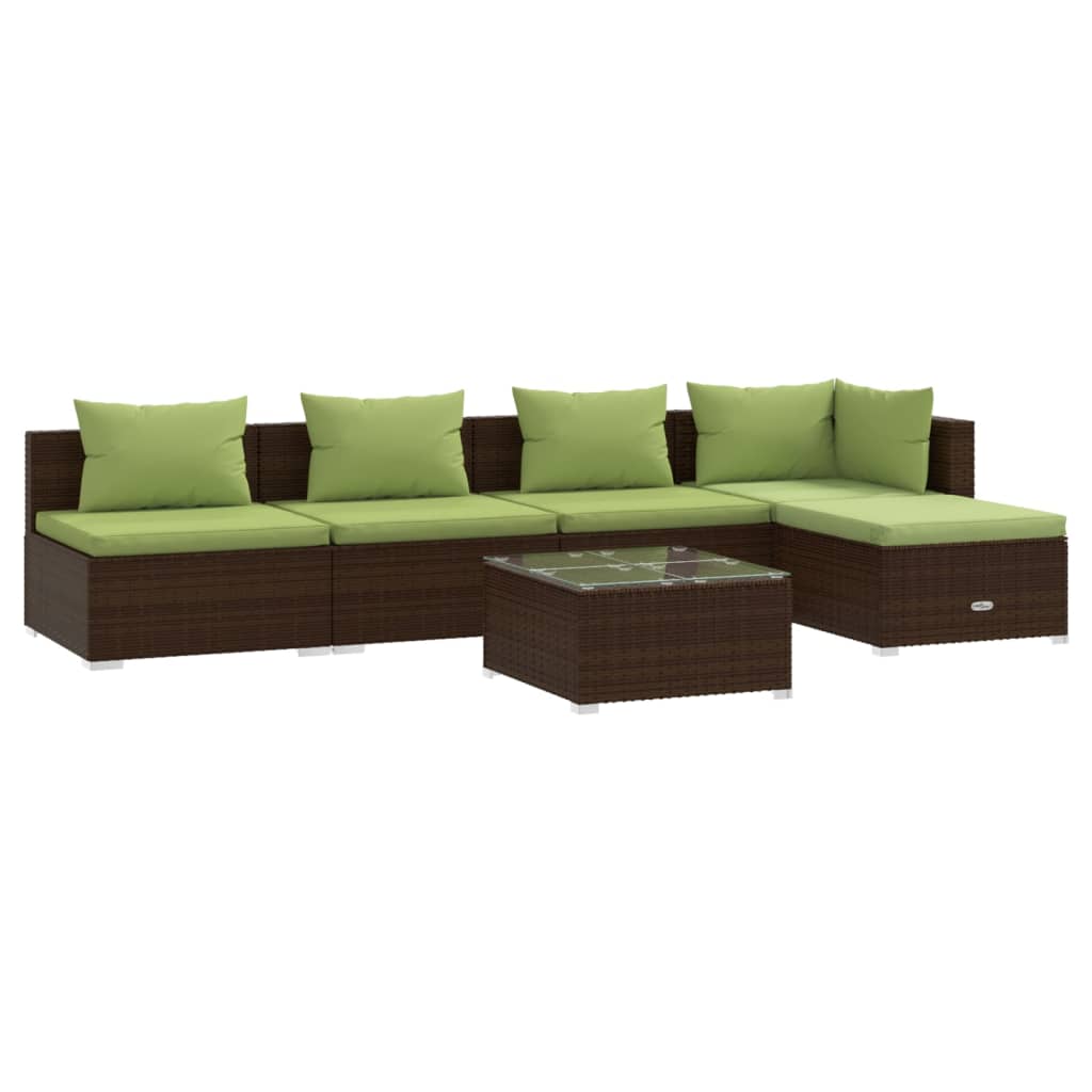 vidaXL 6-delige Loungeset met kussens poly rattan bruin