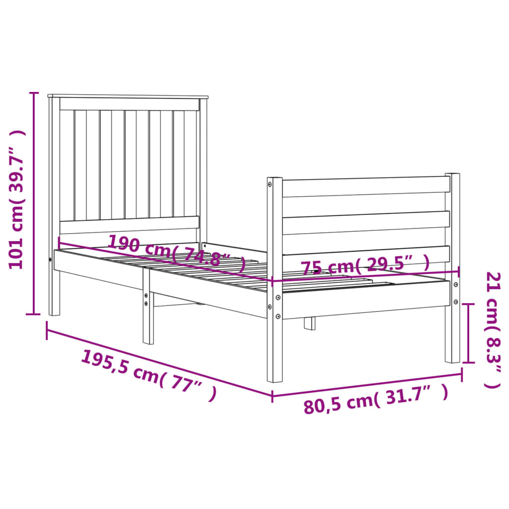 vidaXL Bedframe met hoofdbord massief hout wit