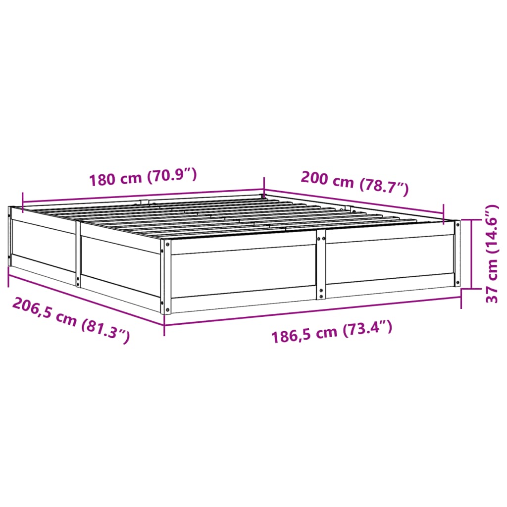 vidaXL Bedframe zonder matras massief grenenhout 180x200 cm