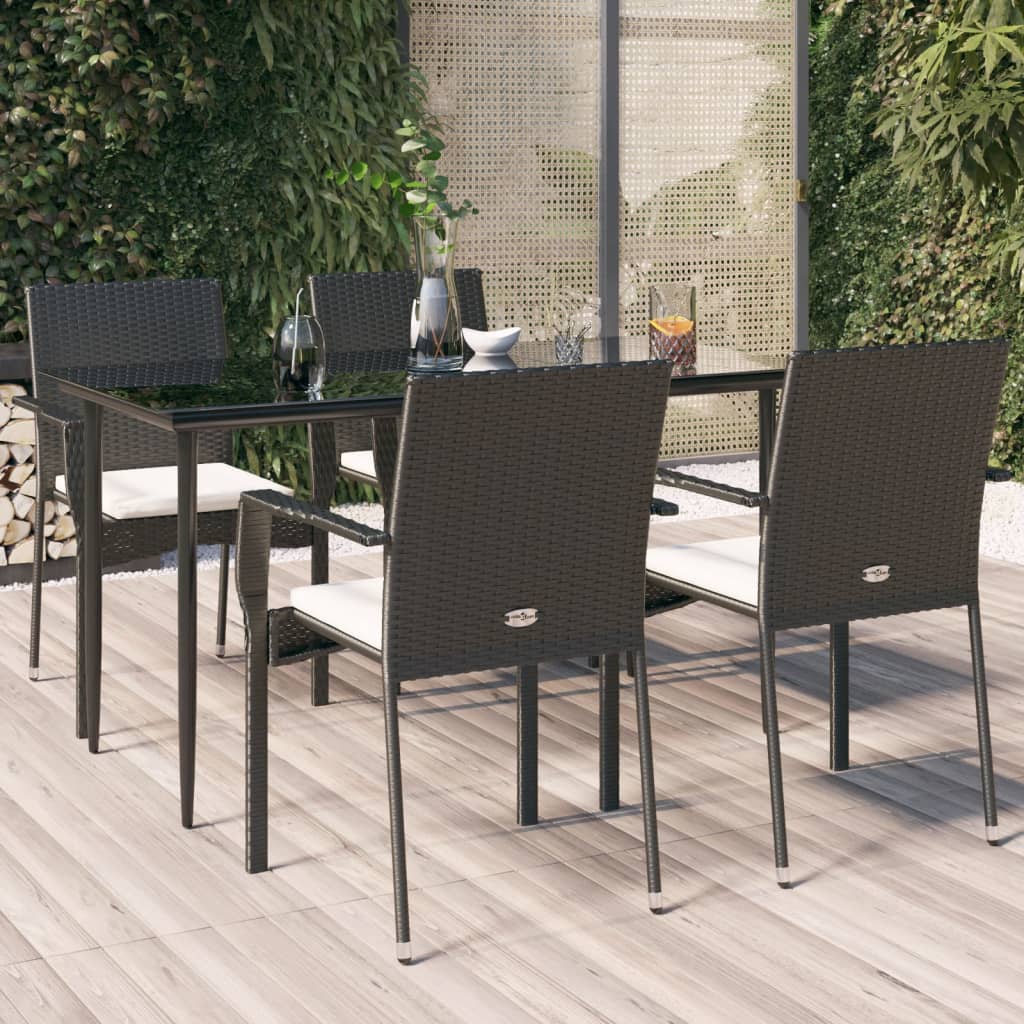 vidaXL 5-delige Tuinset met kussens poly rattan zwart