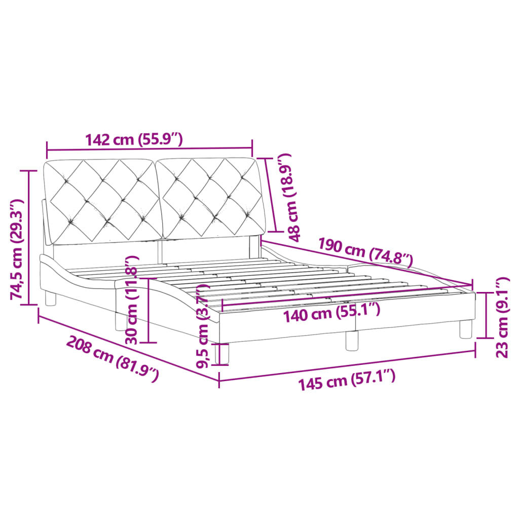 vidaXL Bedframe zonder matras 140x190 cm fluweel lichtgrijs