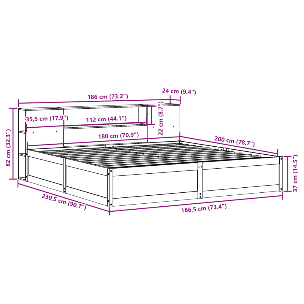 vidaXL Bedframe zonder matras massief grenenhout wit 180x200 cm