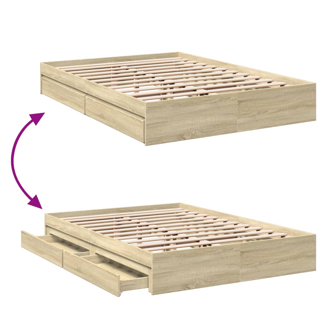 vidaXL Bedframe met lades bewerkt hout sonoma eikenkleurig 160x200 cm