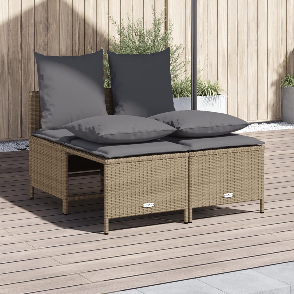 vidaXL 4-delige Loungeset met kussens poly rattan beige