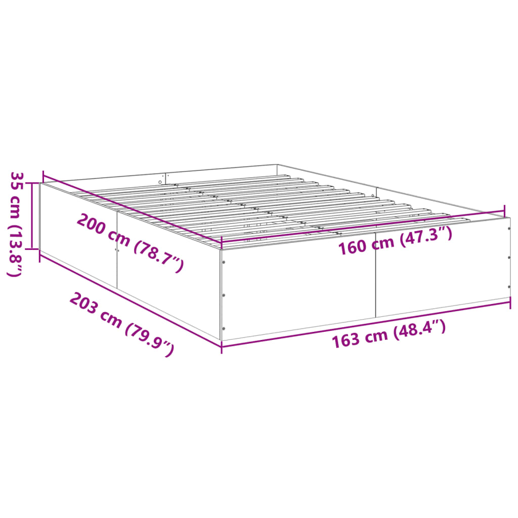 vidaXL Bedframe bewerkt hout grijs sonoma eikenkleurig 160x200 cm