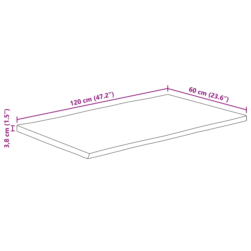 vidaXL Tafelblad rechthoekig natuurlijke rand 120x60x3,8 cm acaciahout