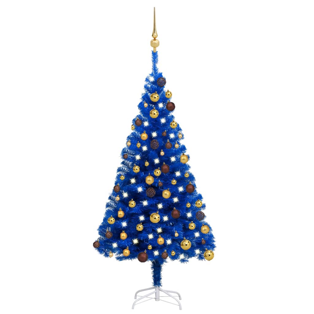 vidaXL Kunstkerstboom met verlichting en kerstballen 120 cm PVC blauw