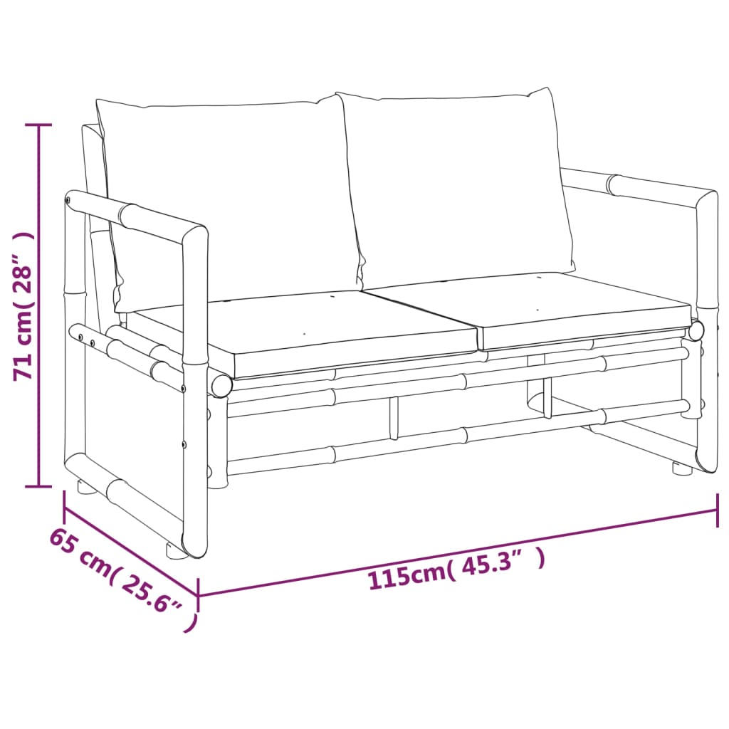 vidaXL 2-delige Loungeset met kussens bamboe donkergrijs