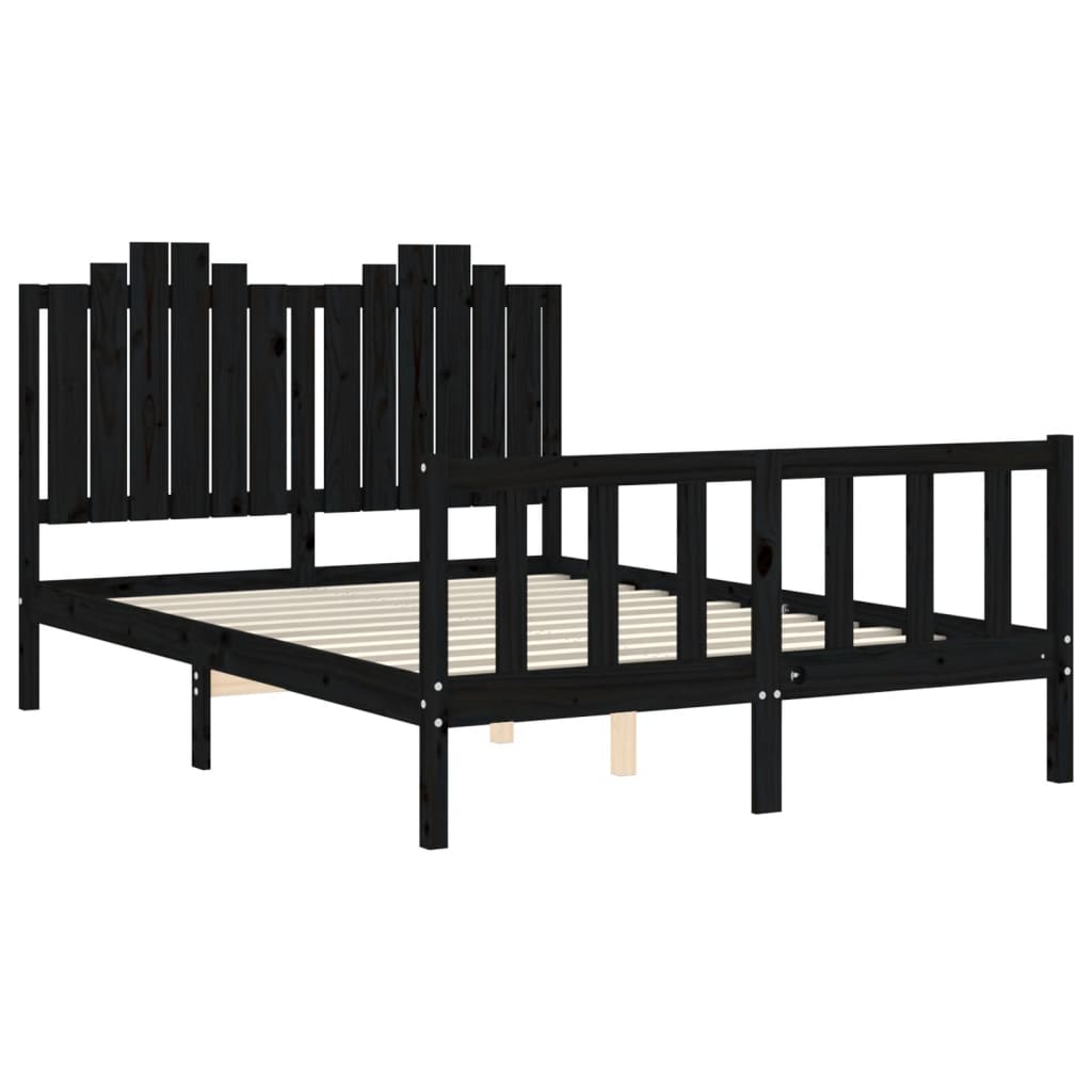 vidaXL Bedframe met hoofdbord massief hout zwart 140x200 cm