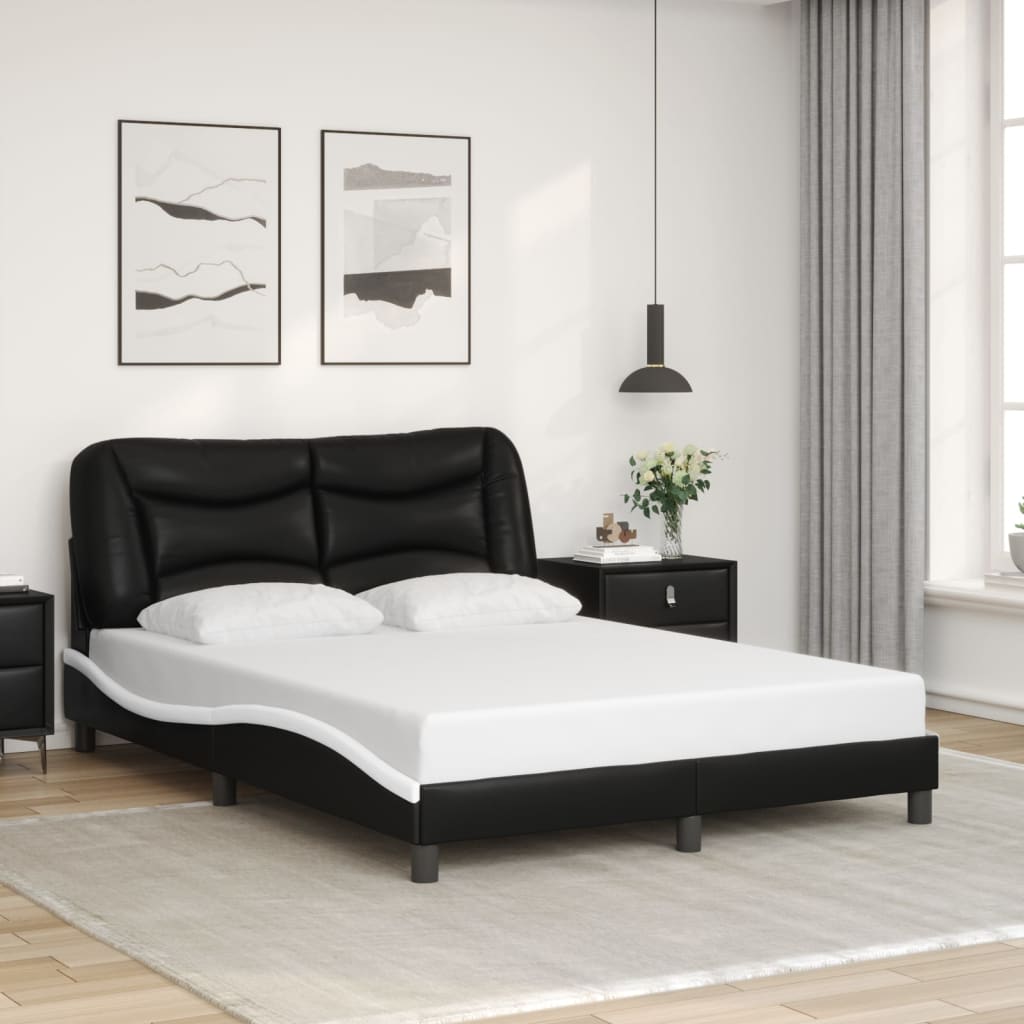 vidaXL Bedframe met hoofdbord kunstleer zwart en wit 140x200 cm