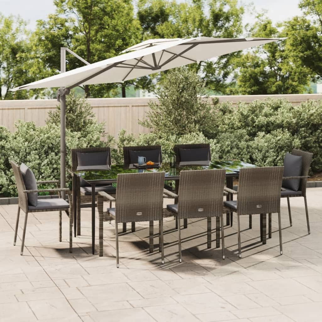 vidaXL 9-delige Tuinset met kussens poly rattan zwart en grijs