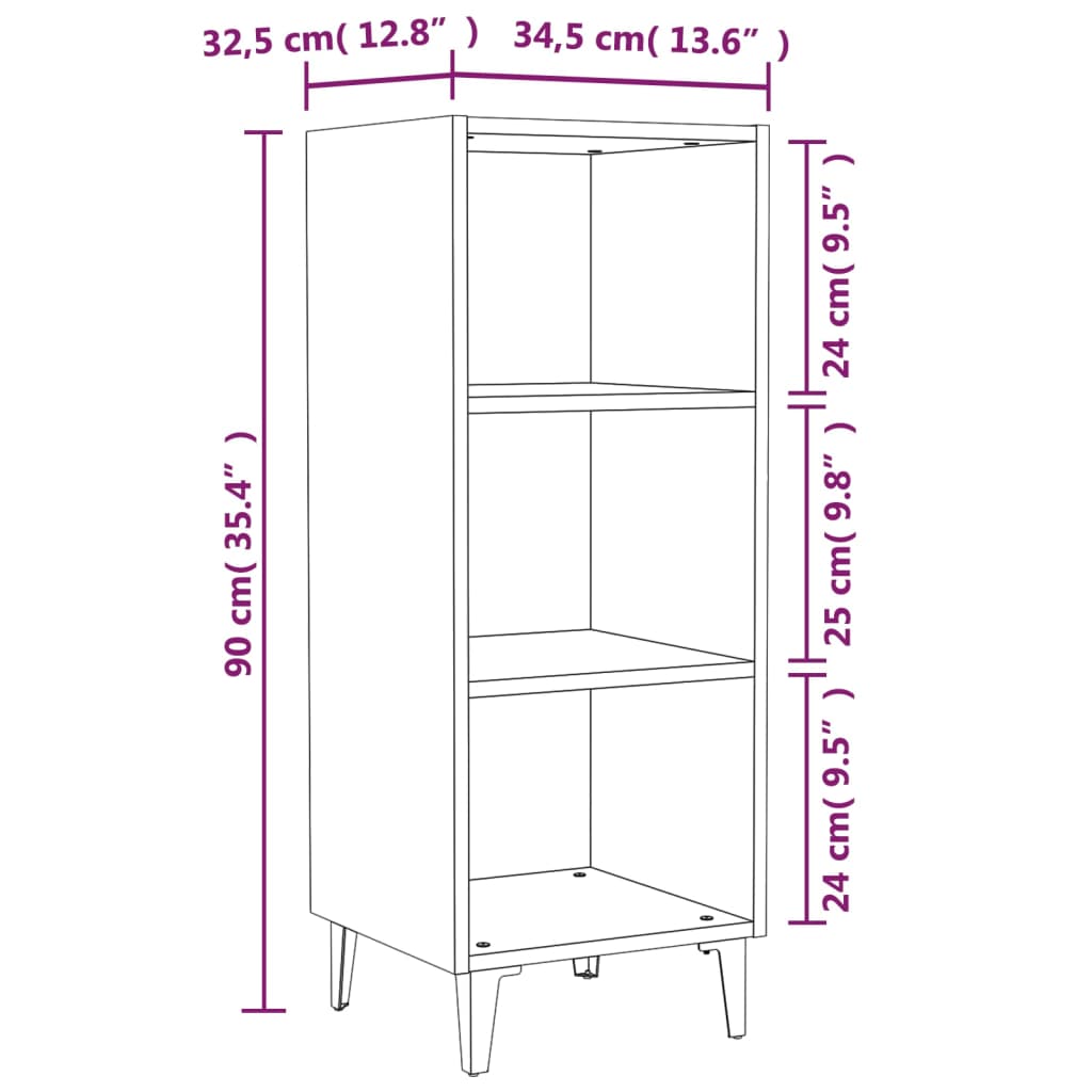 vidaXL Dressoir 34,5x32,5x90 cm bewerkt hout hoogglans wit