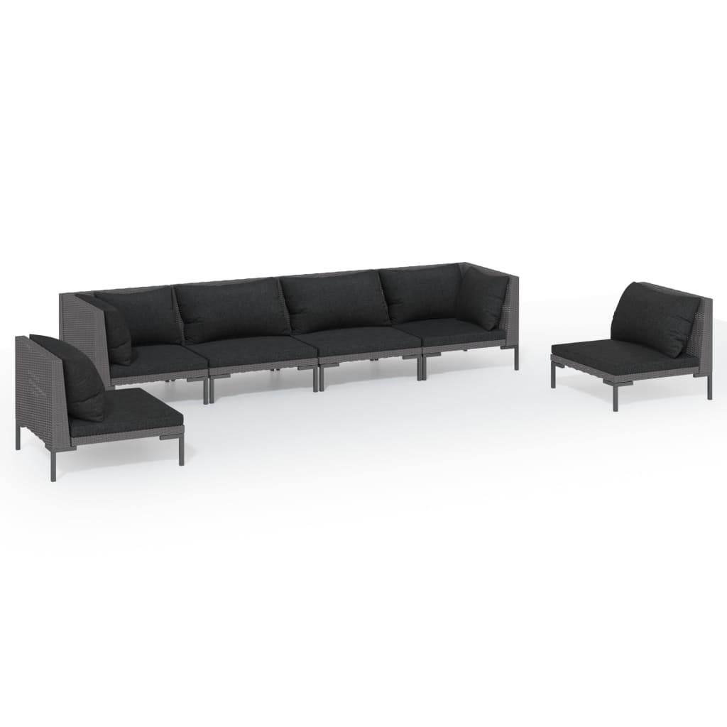 vidaXL 6-delige Loungeset met kussens poly rattan donkergrijs