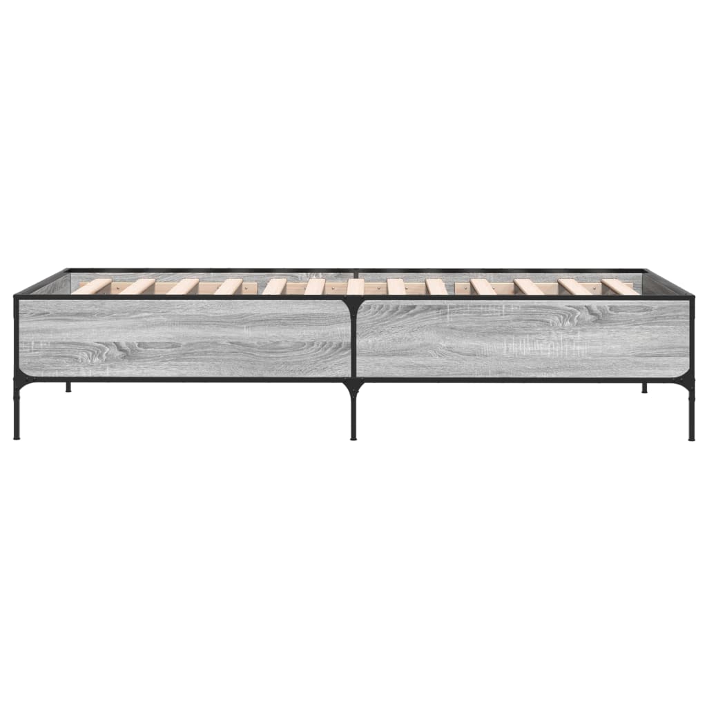 vidaXL Bedframe bewerkt hout en metaal grijs sonoma eiken 90x190 cm