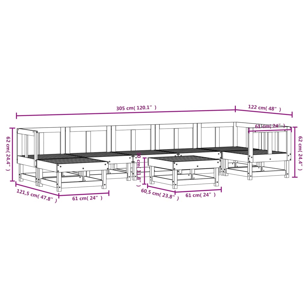 vidaXL 8-delige Loungeset massief grenenhout grijs